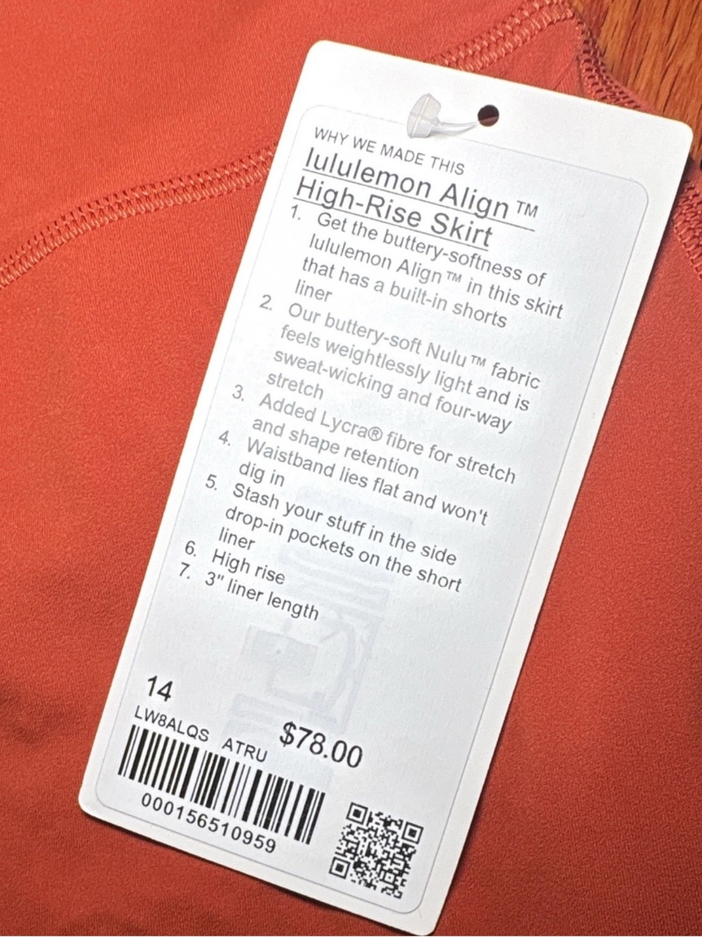 NWT Lululemon Athletica Align High Rise Skirt in Autumn Rust Size 14 - Picture 3 of 5